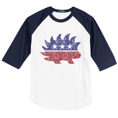 Distressed Libertarian Porcupine Cool Stylized Freedom Baseball Sleeve Shirt