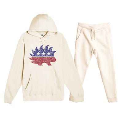 Distressed Libertarian Porcupine Cool Stylized Freedom Premium Hooded Sweatsuit Set