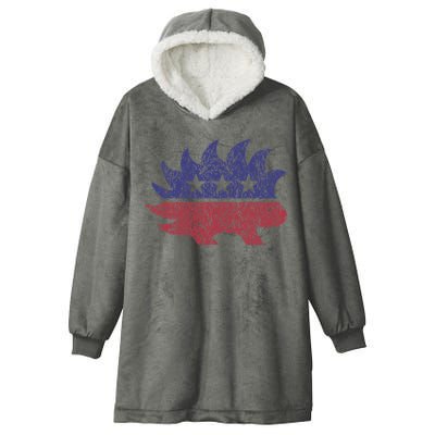 Distressed Libertarian Porcupine Cool Stylized Freedom Hooded Wearable Blanket