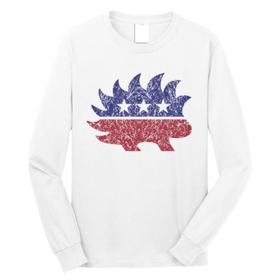 Distressed Libertarian Porcupine Cool Stylized Freedom Long Sleeve Shirt