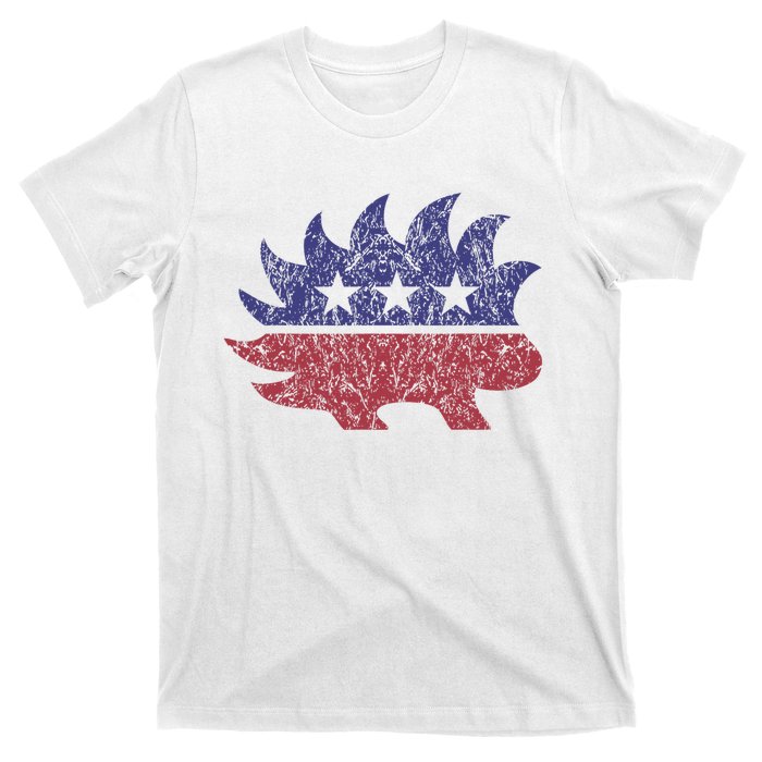 Distressed Libertarian Porcupine Cool Stylized Freedom T-Shirt