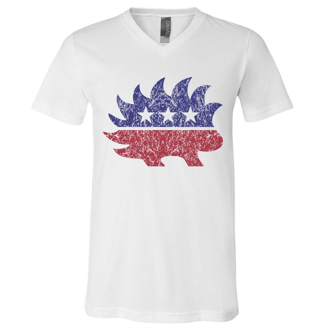 Distressed Libertarian Porcupine Cool Stylized Freedom V-Neck T-Shirt