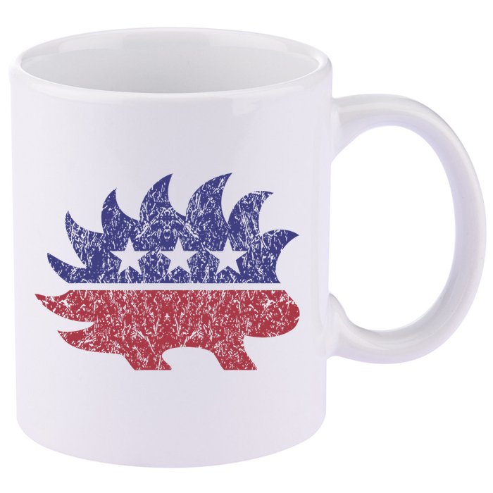 Distressed Libertarian Porcupine Cool Stylized Freedom 11oz C Handle Ceramic Mug