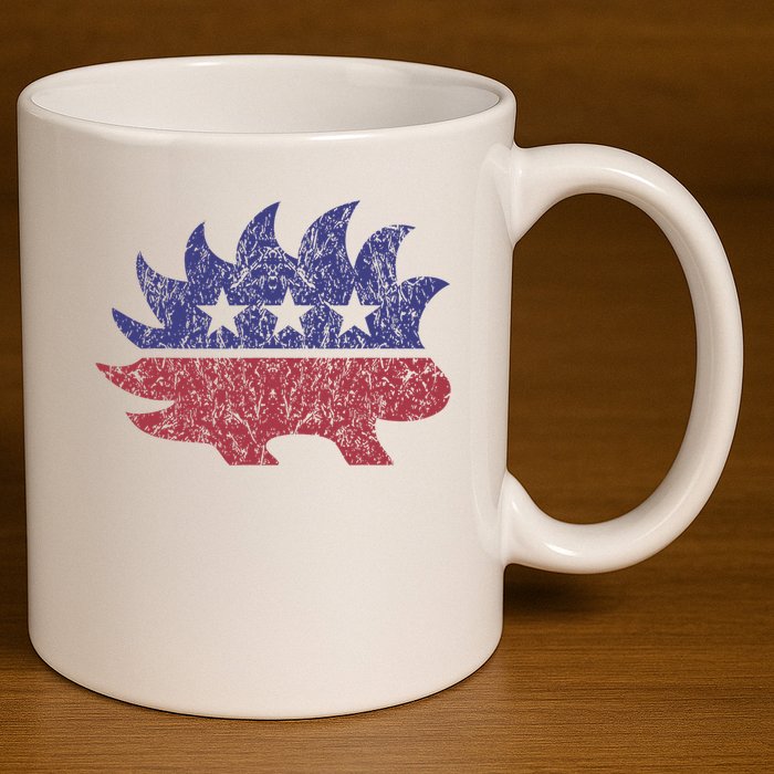 Distressed Libertarian Porcupine Cool Stylized Freedom 11oz C Handle Ceramic Mug