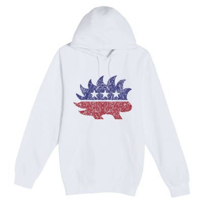 Distressed Libertarian Porcupine Cool Stylized Freedom Premium Pullover Hoodie