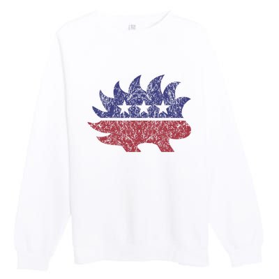 Distressed Libertarian Porcupine Cool Stylized Freedom Premium Crewneck Sweatshirt