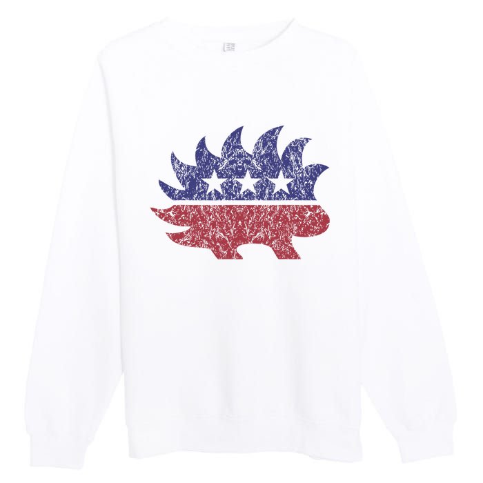 Distressed Libertarian Porcupine Cool Stylized Freedom Premium Crewneck Sweatshirt