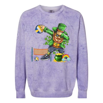 Dabbing Leprechaun Playing Volleyball Patrick Day Shamrock Cute Gift Colorblast Crewneck Sweatshirt