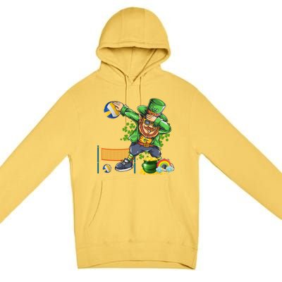 Dabbing Leprechaun Playing Volleyball Patrick Day Shamrock Cute Gift Premium Pullover Hoodie