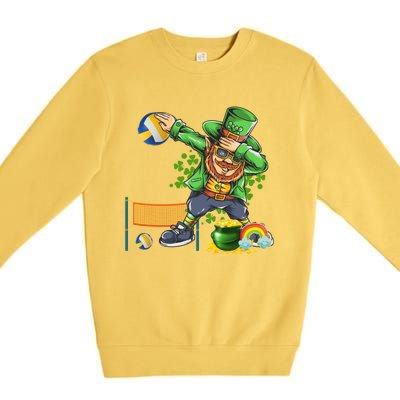 Dabbing Leprechaun Playing Volleyball Patrick Day Shamrock Cute Gift Premium Crewneck Sweatshirt