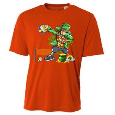 Dabbing Leprechaun Playing Volleyball Patrick Day Shamrock Cute Gift Cooling Performance Crew T-Shirt