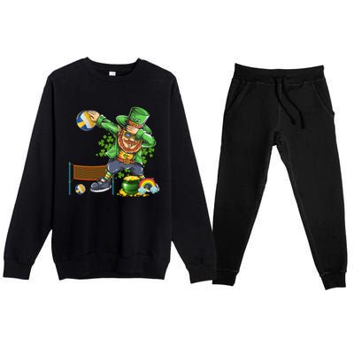 Dabbing Leprechaun Playing Volleyball Patrick Day Shamrock Cute Gift Premium Crewneck Sweatsuit Set