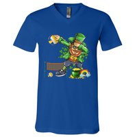 Dabbing Leprechaun Playing Volleyball Patrick Day Shamrock Cute Gift V-Neck T-Shirt