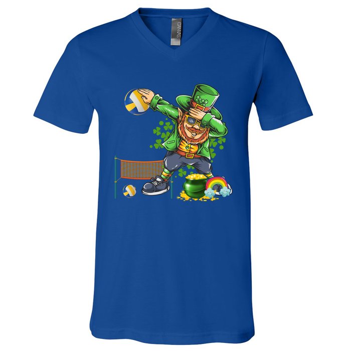 Dabbing Leprechaun Playing Volleyball Patrick Day Shamrock Cute Gift V-Neck T-Shirt