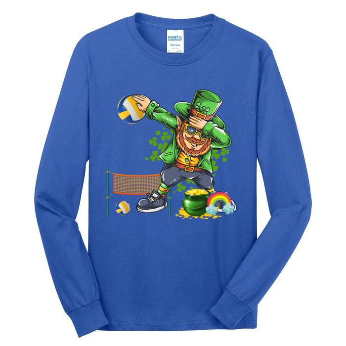 Dabbing Leprechaun Playing Volleyball Patrick Day Shamrock Cute Gift Tall Long Sleeve T-Shirt