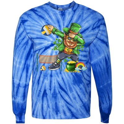 Dabbing Leprechaun Playing Volleyball Patrick Day Shamrock Cute Gift Tie-Dye Long Sleeve Shirt