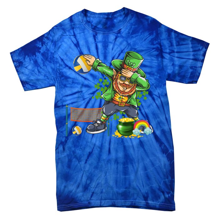 Dabbing Leprechaun Playing Volleyball Patrick Day Shamrock Cute Gift Tie-Dye T-Shirt