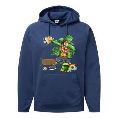 Dabbing Leprechaun Playing Volleyball Patrick Day Shamrock Cute Gift Performance Fleece Hoodie