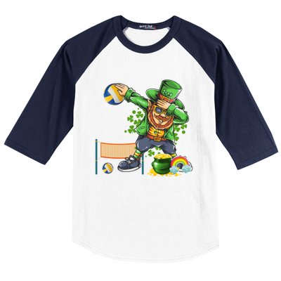 Dabbing Leprechaun Playing Volleyball Patrick Day Shamrock Cute Gift Baseball Sleeve Shirt