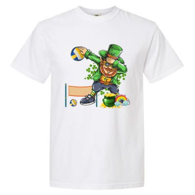 Dabbing Leprechaun Playing Volleyball Patrick Day Shamrock Cute Gift Garment-Dyed Heavyweight T-Shirt