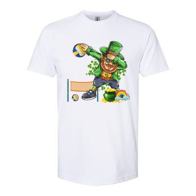 Dabbing Leprechaun Playing Volleyball Patrick Day Shamrock Cute Gift Softstyle CVC T-Shirt