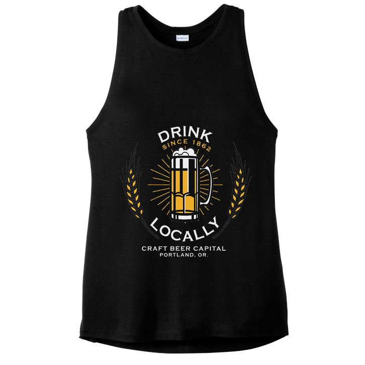 Drink Locally Portland Or Craft Beer Brewery Ladies PosiCharge Tri-Blend Wicking Tank