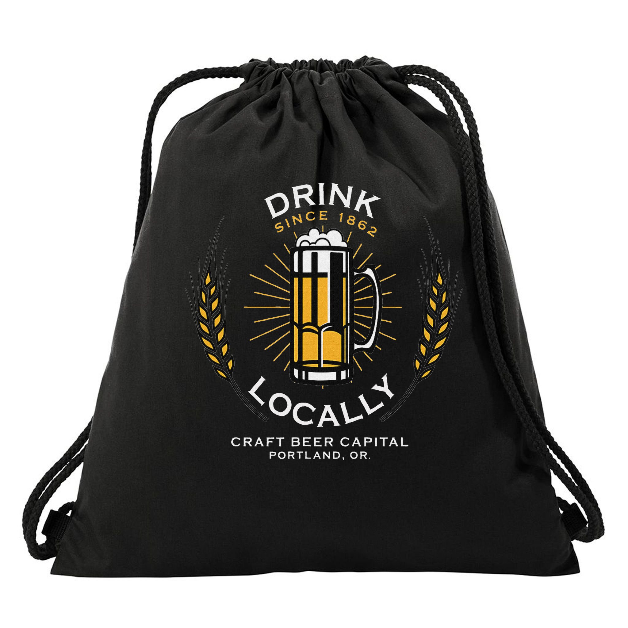 Drink Locally Portland Or Craft Beer Brewery Drawstring Bag