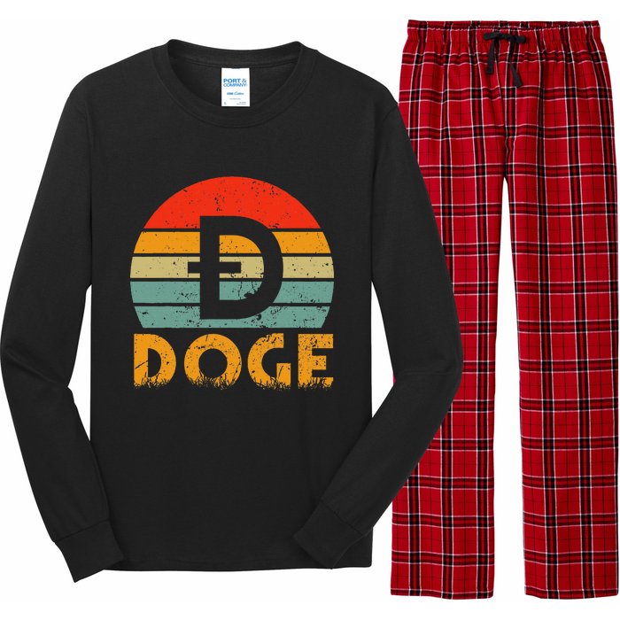 Dogecoin Logo Retro Vintage Dogecoin Hodler Trader Long Sleeve Pajama Set