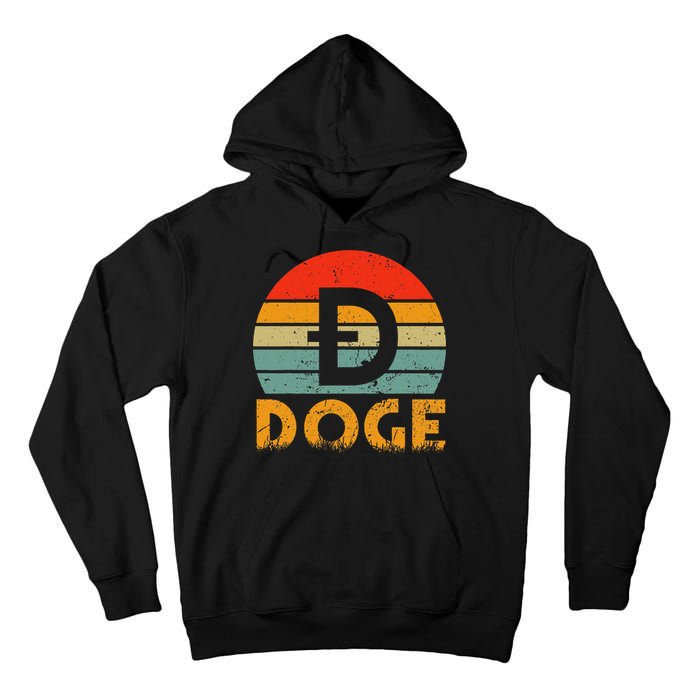 Dogecoin Logo Retro Vintage Dogecoin Hodler Trader Tall Hoodie