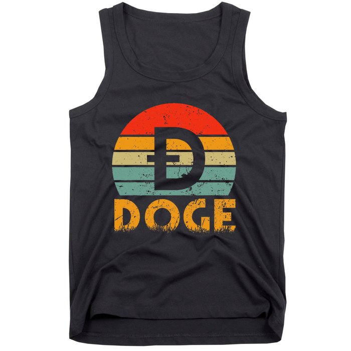 Dogecoin Logo Retro Vintage Dogecoin Hodler Trader Tank Top