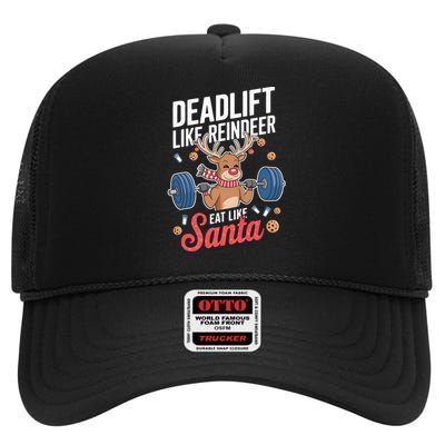 Deadlift Like Reindeer Eat Like Santa Christmas Weightlifter High Crown Mesh Back Trucker Hat