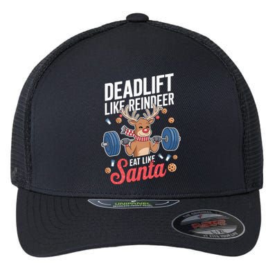 Deadlift Like Reindeer Eat Like Santa Christmas Weightlifter Flexfit Unipanel Trucker Cap