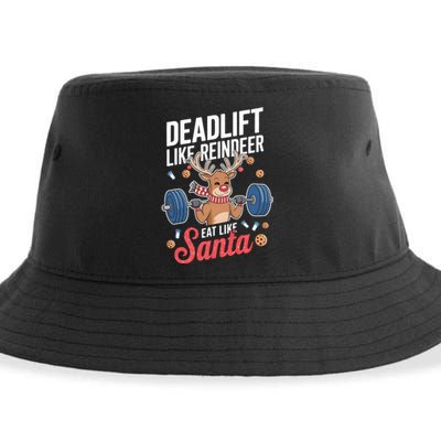 Deadlift Like Reindeer Eat Like Santa Christmas Weightlifter Sustainable Bucket Hat