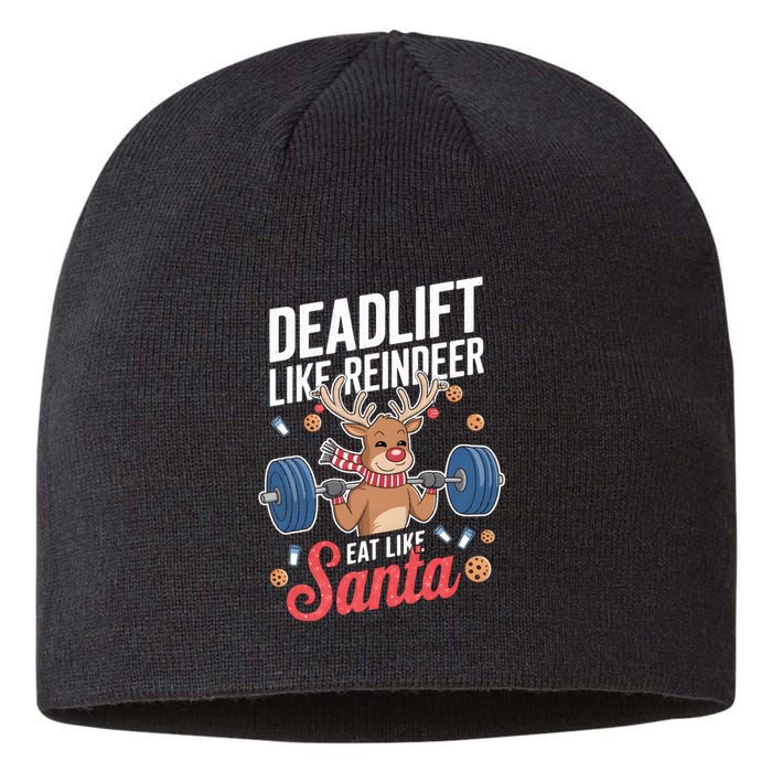 Deadlift Like Reindeer Eat Like Santa Christmas Weightlifter Sustainable Beanie