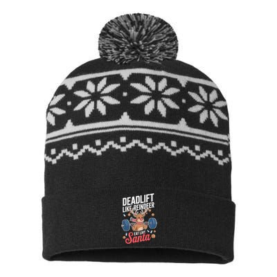 Deadlift Like Reindeer Eat Like Santa Christmas Weightlifter USA-Made Snowflake Beanie