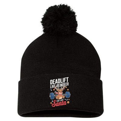 Deadlift Like Reindeer Eat Like Santa Christmas Weightlifter Pom Pom 12in Knit Beanie