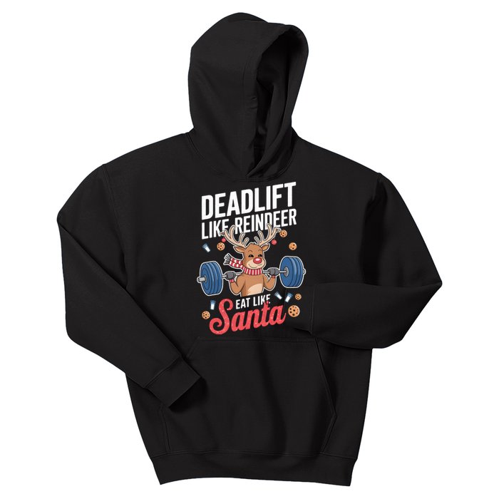 Deadlift Like Reindeer Eat Like Santa Christmas Weightlifter Kids Hoodie