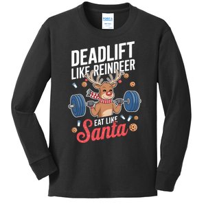 Deadlift Like Reindeer Eat Like Santa Christmas Weightlifter Kids Long Sleeve Shirt