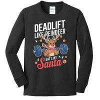 Deadlift Like Reindeer Eat Like Santa Christmas Weightlifter Kids Long Sleeve Shirt