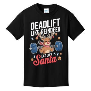 Deadlift Like Reindeer Eat Like Santa Christmas Weightlifter Kids T-Shirt