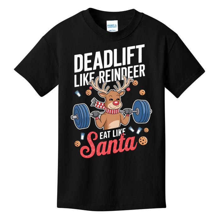 Deadlift Like Reindeer Eat Like Santa Christmas Weightlifter Kids T-Shirt