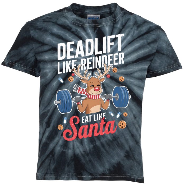 Deadlift Like Reindeer Eat Like Santa Christmas Weightlifter Kids Tie-Dye T-Shirt