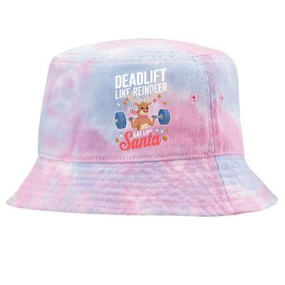 Deadlift Like Reindeer Eat Like Santa Christmas Weightlifter Tie-Dyed Bucket Hat