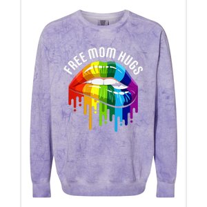 Dripping Lips Rainbow LGBTQ Mother FREE MOM HUGS Colorblast Crewneck Sweatshirt