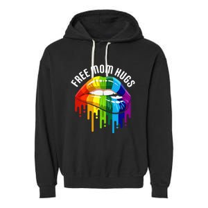 Dripping Lips Rainbow LGBTQ Mother FREE MOM HUGS Garment-Dyed Fleece Hoodie