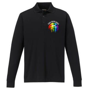 Dripping Lips Rainbow LGBTQ Mother FREE MOM HUGS Performance Long Sleeve Polo