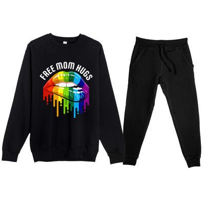 Dripping Lips Rainbow LGBTQ Mother FREE MOM HUGS Premium Crewneck Sweatsuit Set