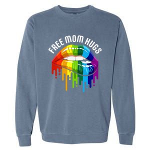 Dripping Lips Rainbow LGBTQ Mother FREE MOM HUGS Garment-Dyed Sweatshirt