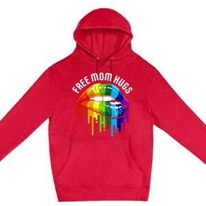 Dripping Lips Rainbow LGBTQ Mother FREE MOM HUGS Premium Pullover Hoodie