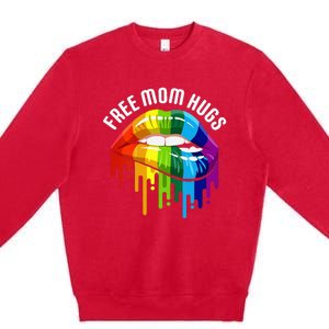 Dripping Lips Rainbow LGBTQ Mother FREE MOM HUGS Premium Crewneck Sweatshirt